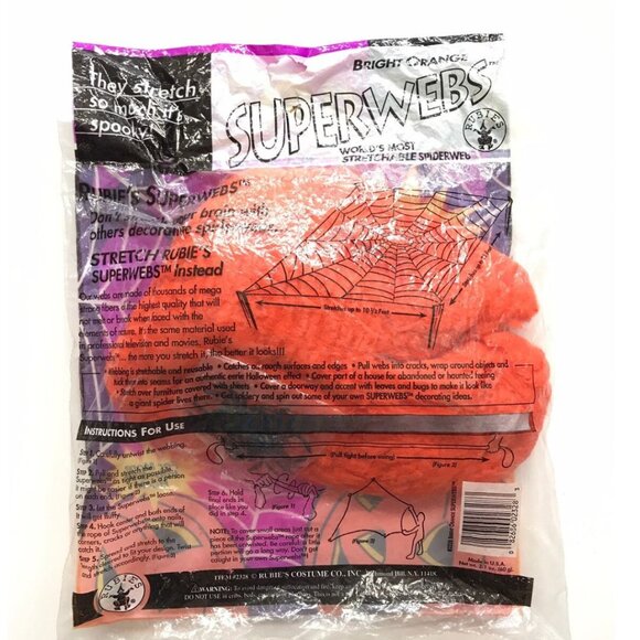 Spooky Season Halloween Cob Webs Orange with Spiders 90s Decoration Made in USA - Picture 2 of 4